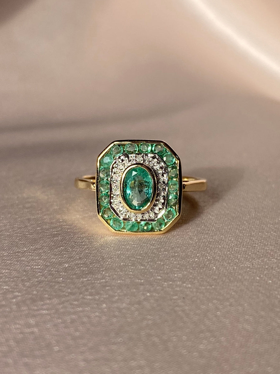 Emerald Diamond Target Deco Ring – 23carat