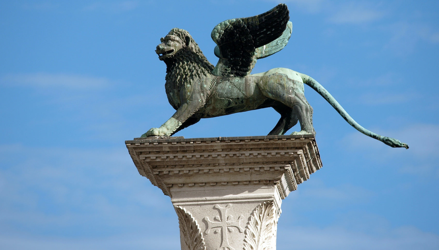 Colonne avec Statue Lion en Bronze à Piazzetta Venise