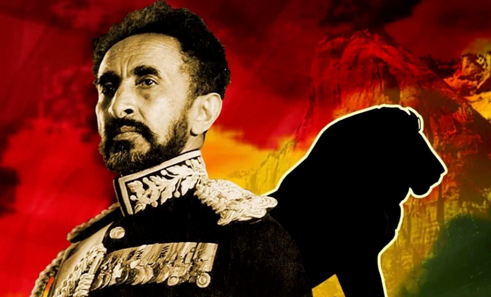 Empereur Haile Selassie avec un Lion Africain