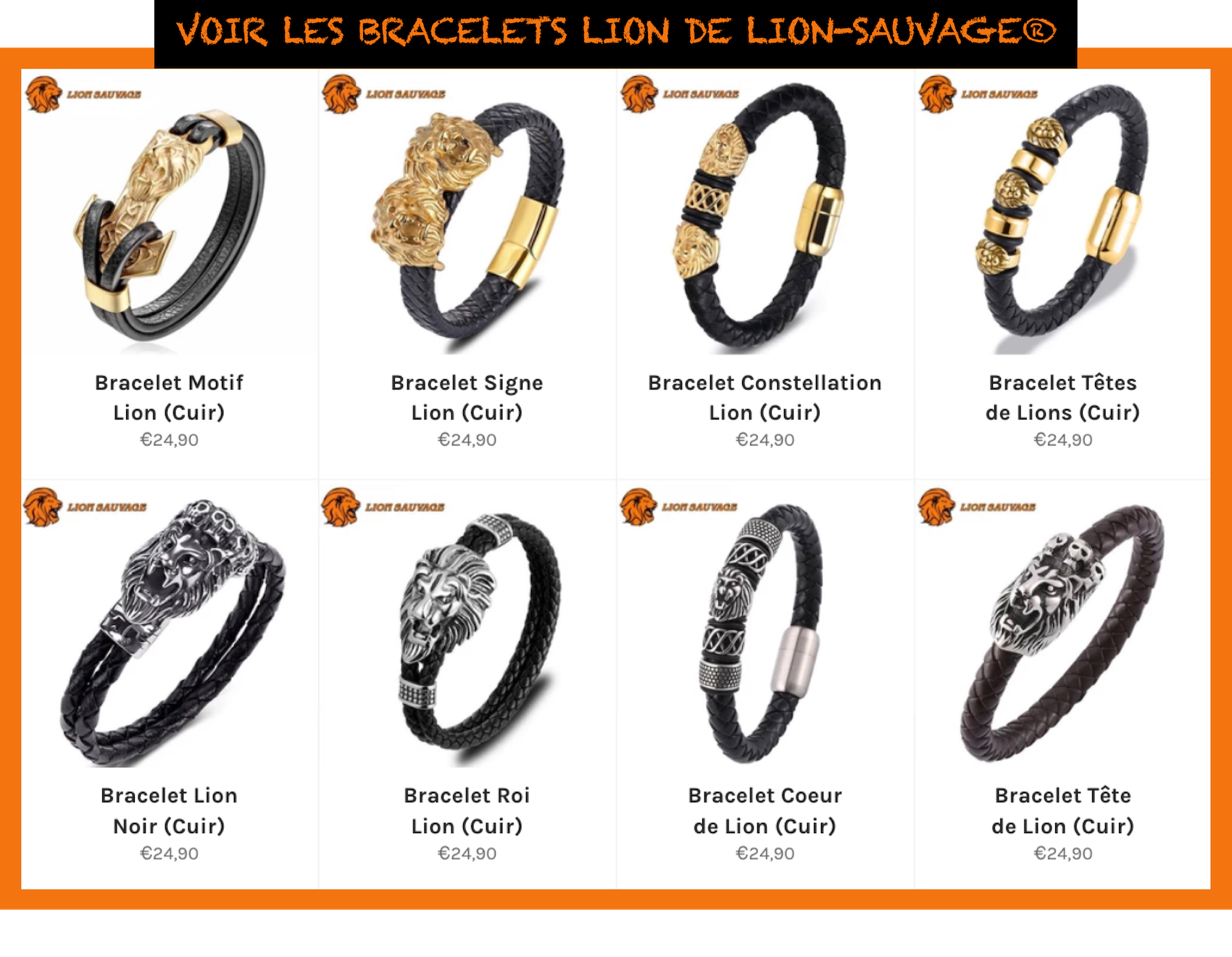Collection Bracelets Lion en cuir de la boutique Lion Sauvage