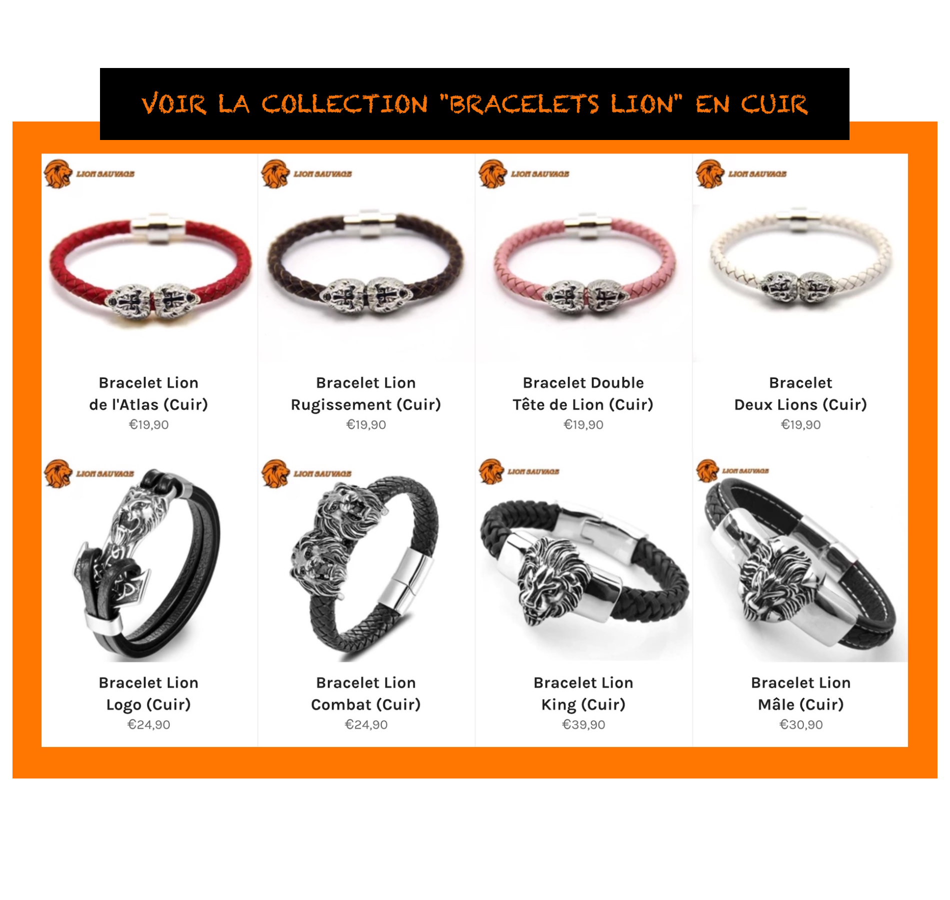 Collection de Bracelets Tetes de Lions en cuir