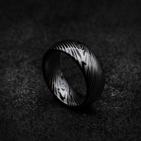 Black damascus tungsten ring