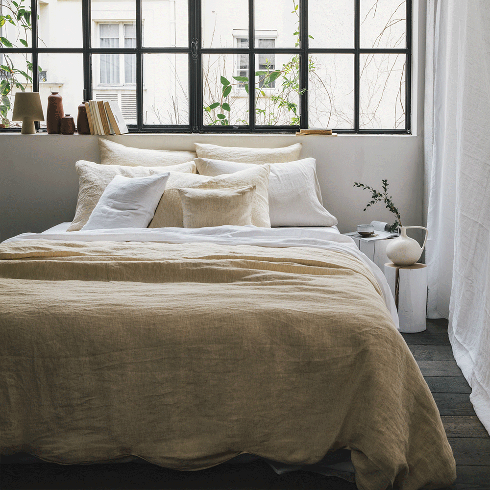 Housse de couette en pur lin lavé 240 x 260 cm - Milleraies Jaune Midi