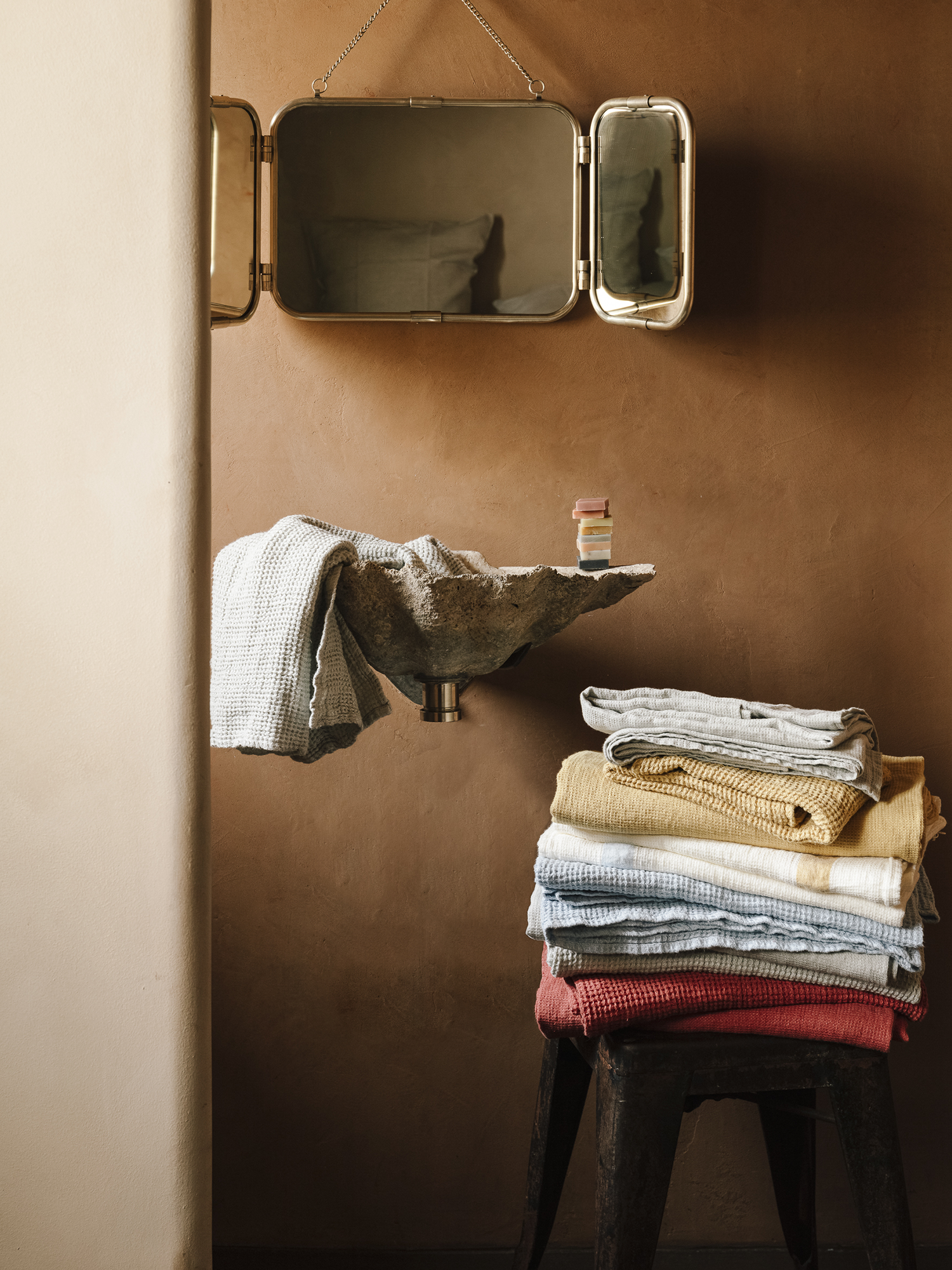Petite serviette de bain Bande Nid d'abeille 70 x 100 cm - Jaune Midi