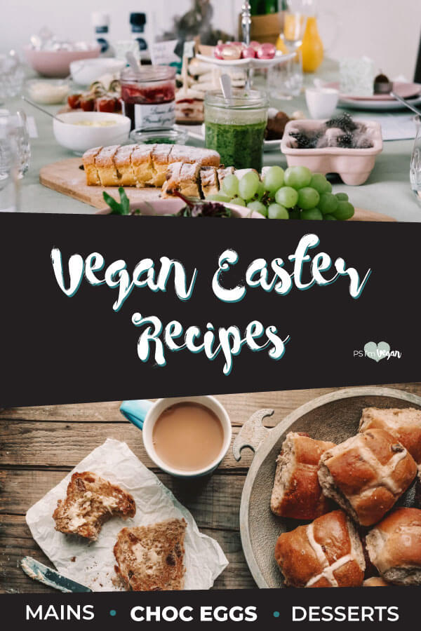 Check out our list of the Best vegan Easter Recipes for Australia. Includes vegan Easter treats like biscuits, sweets, vegan chocolate bunnies and vegan Easter eggs, candy, cake and pie. Plus vegan Easter Meals, Main Dishes, Sides and other delectable vegan food.  #vegan #Easter #PSIV #Recipes