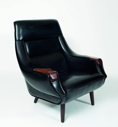 Black Leatherette Armchair with Built-In Ashtray by H.W. Klein