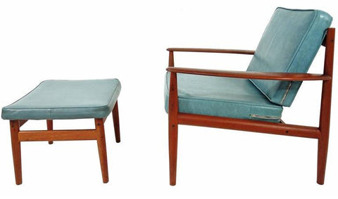 Naugahyde and Teak Lounge Chair by Grete Jalk, via 1stdibs