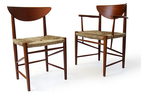 Teak Dining Chairs with Woven Grass Seating by Hvidt and Molgaard-Nielsen