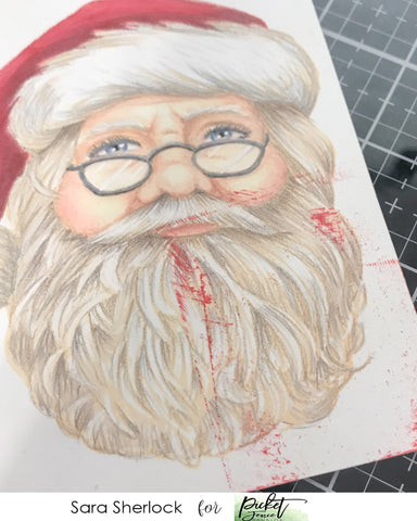 Craft Fail, Colored Image of Santa Clause, with Red Ink from a dropped ink pad