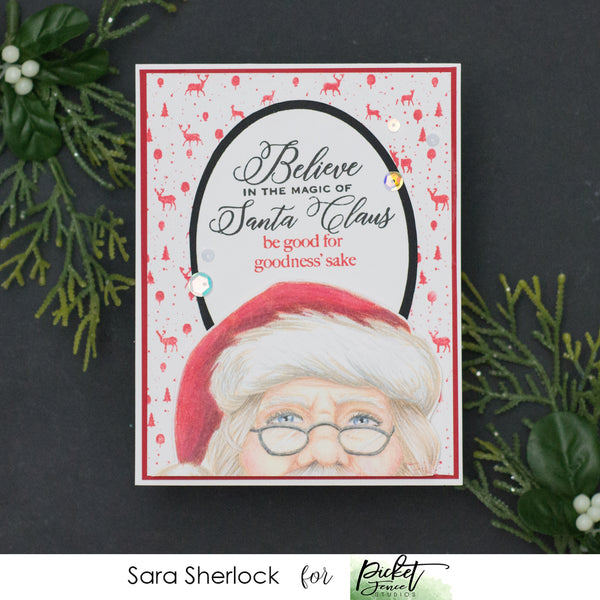 Christmas Card featuring Believe in the Magic, and Reindeer Games stamps from Picket Fence Studios July 2020 Release