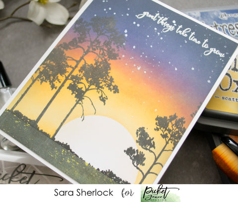 Handmade card, Ink Blending, Watercolor Trees and Bushes, sunset blending, tutorial, Life Changing Blending Brushes