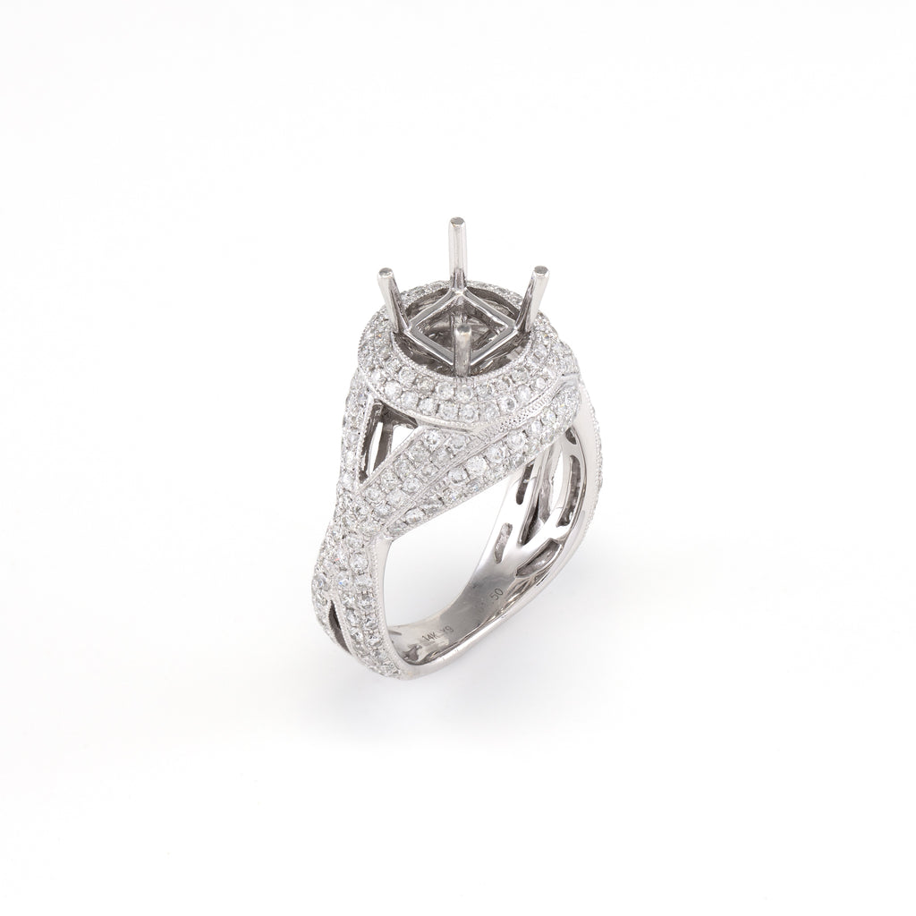 14KT White Gold 1.50CT Round Diamond Semi-Set Engagement Ring