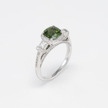 18KT White Gold Diamond & Green Tourmaline Ring