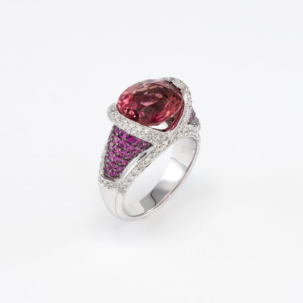 18KT White Gold Diamond  & Pink Tourmaline Ring