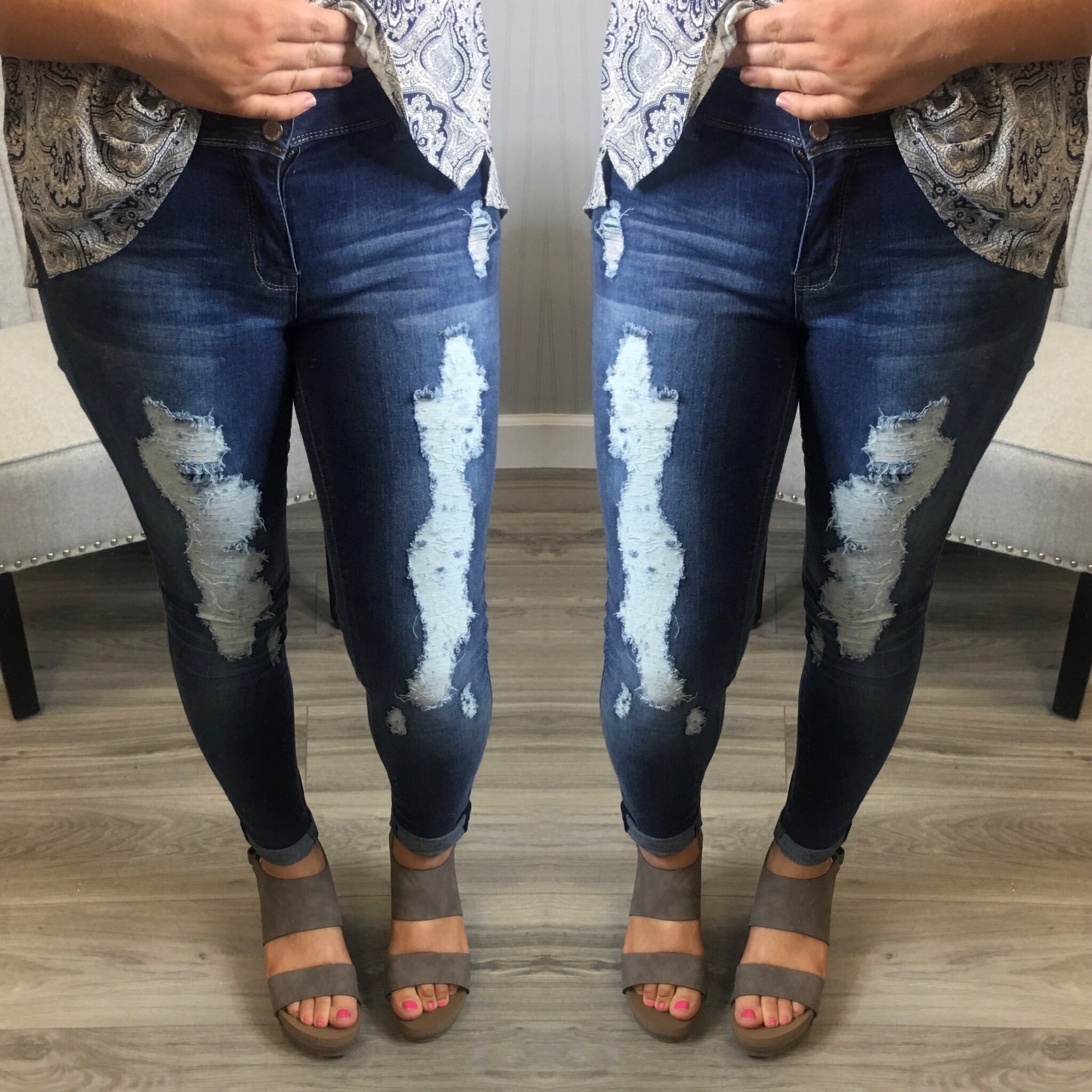 WBB Faux Ripped Jeans