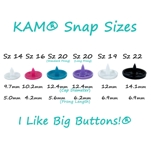 KAM Snaps LONG PRONG Size 20 Kam® Plastic Snaps for Cloth