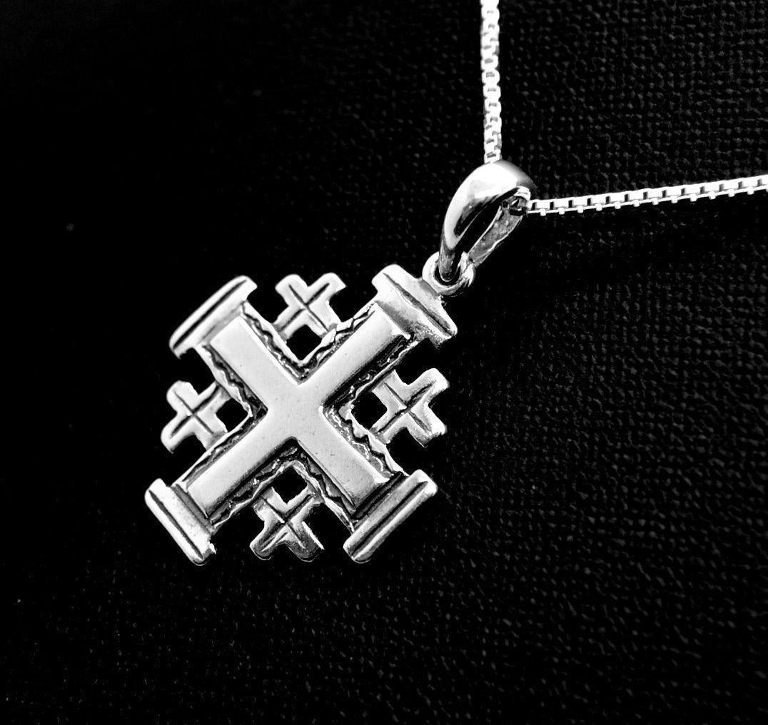 Details about   Jerusalem Cross pendant Solid Sterling silver 925 Holy Land 18" necklace