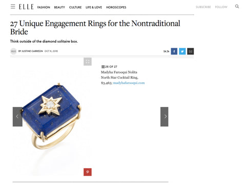 Elle.com October 2016 - Madyha Farooqui Jewelry - Unique Engagement Rings NoLita Cocktail Ring