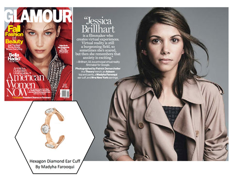 Glamour Magazine 2016 Madyha Farooqui Jewelry Hexagon Diamond Ear Cuff