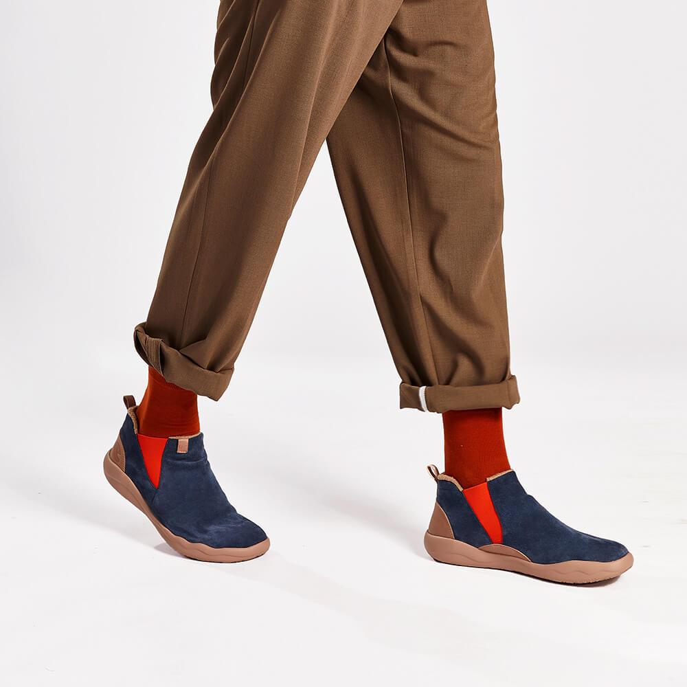 UIN Footwear Men (Pre-sale) Granada Deep Blue Cow Suede Boots Men Canvas loafers