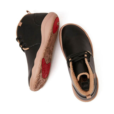 UIN Footwear Women (Pre-sale) Bilbao Black Split Leather Lace-up Boots Women Canvas loafers