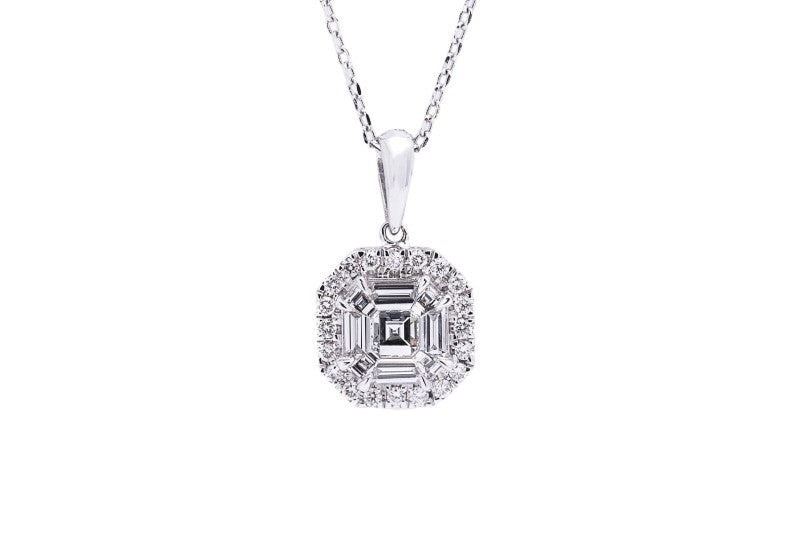 princess cut halo diamond necklace