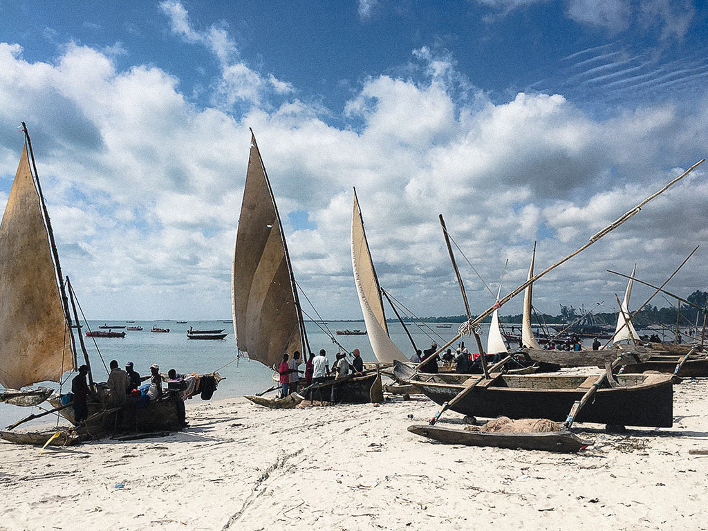 Traditional dhows on the beach in Bagamoyo, Tanzania