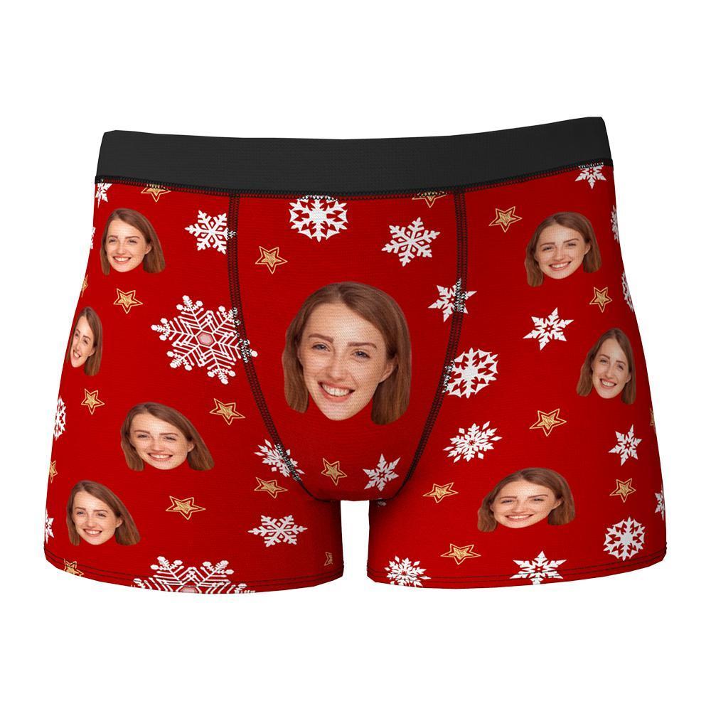 Personalized Christmas snowflake Boxer Shorts Custom man Boxer Christmas Gift for him Custom Face Boxer Personalized Underwear with face