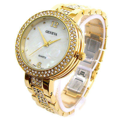Geneva quartz watch stainless steel back outlet
