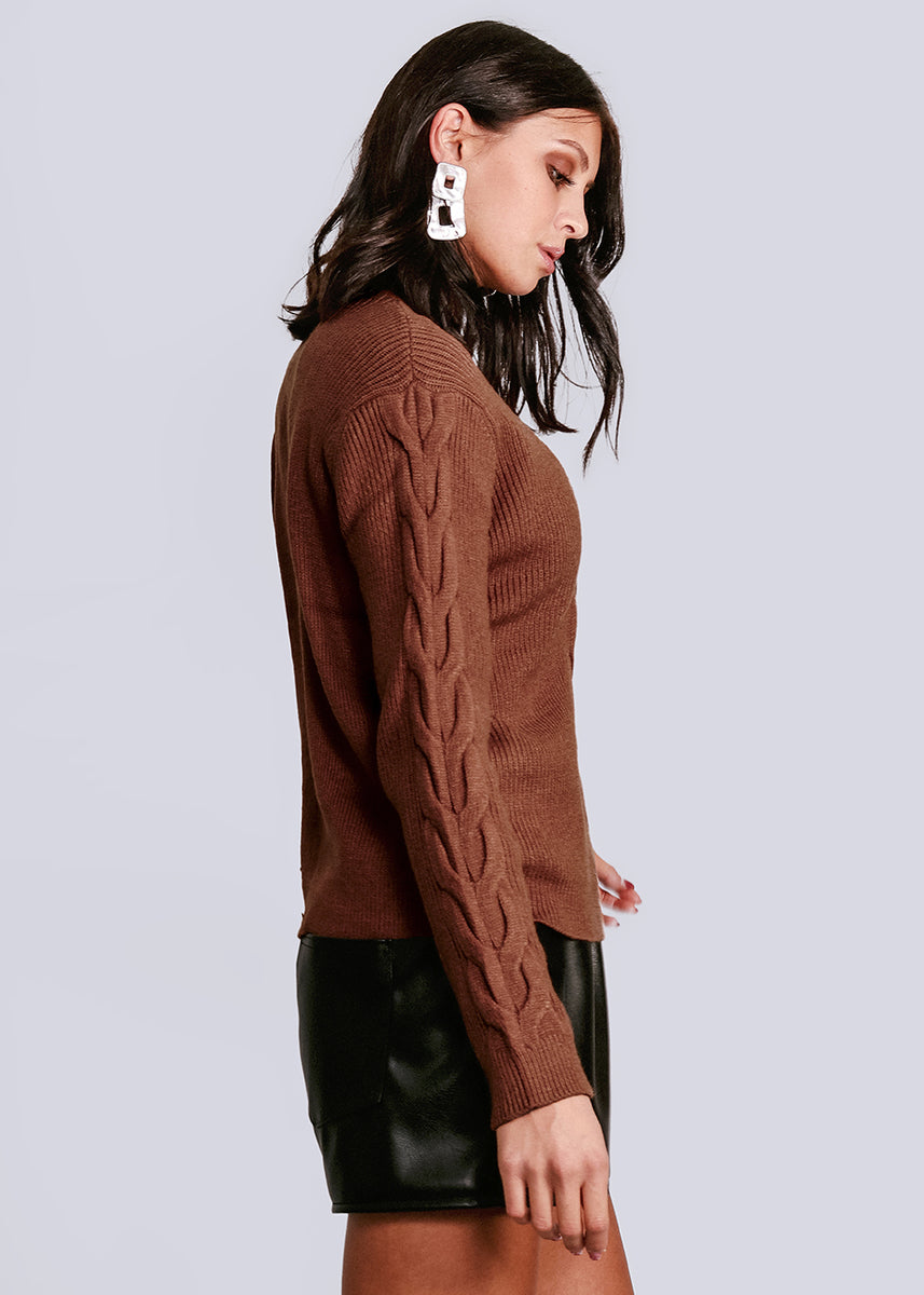 Pullover mit Zopfmuster, cognac – SassyClassy