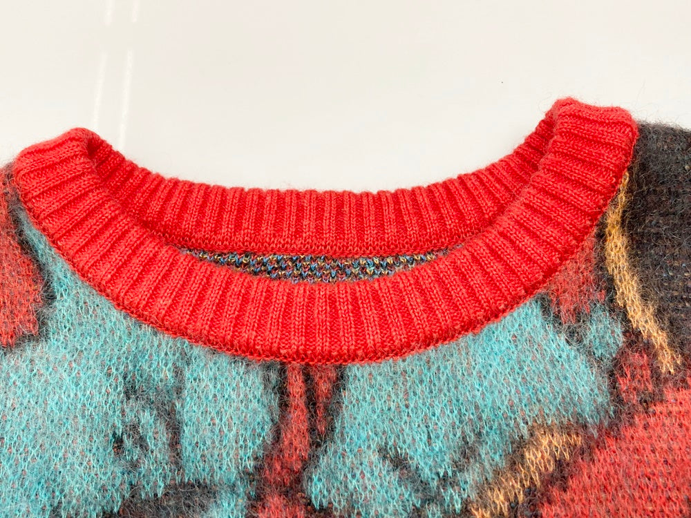 ワコマリア WACKO MARIA YULA 百女図 MOHAIR KNIT JACQUARD SWEATER モヘア プルオーバー ニット 22AW  RED マルチカラー Made in JAPAN 日本製 セーター 総柄 マルチカラー Lサイズ 101MT-1436