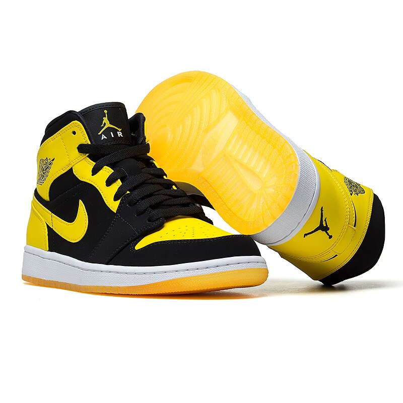 black yellow jordan 1 mid