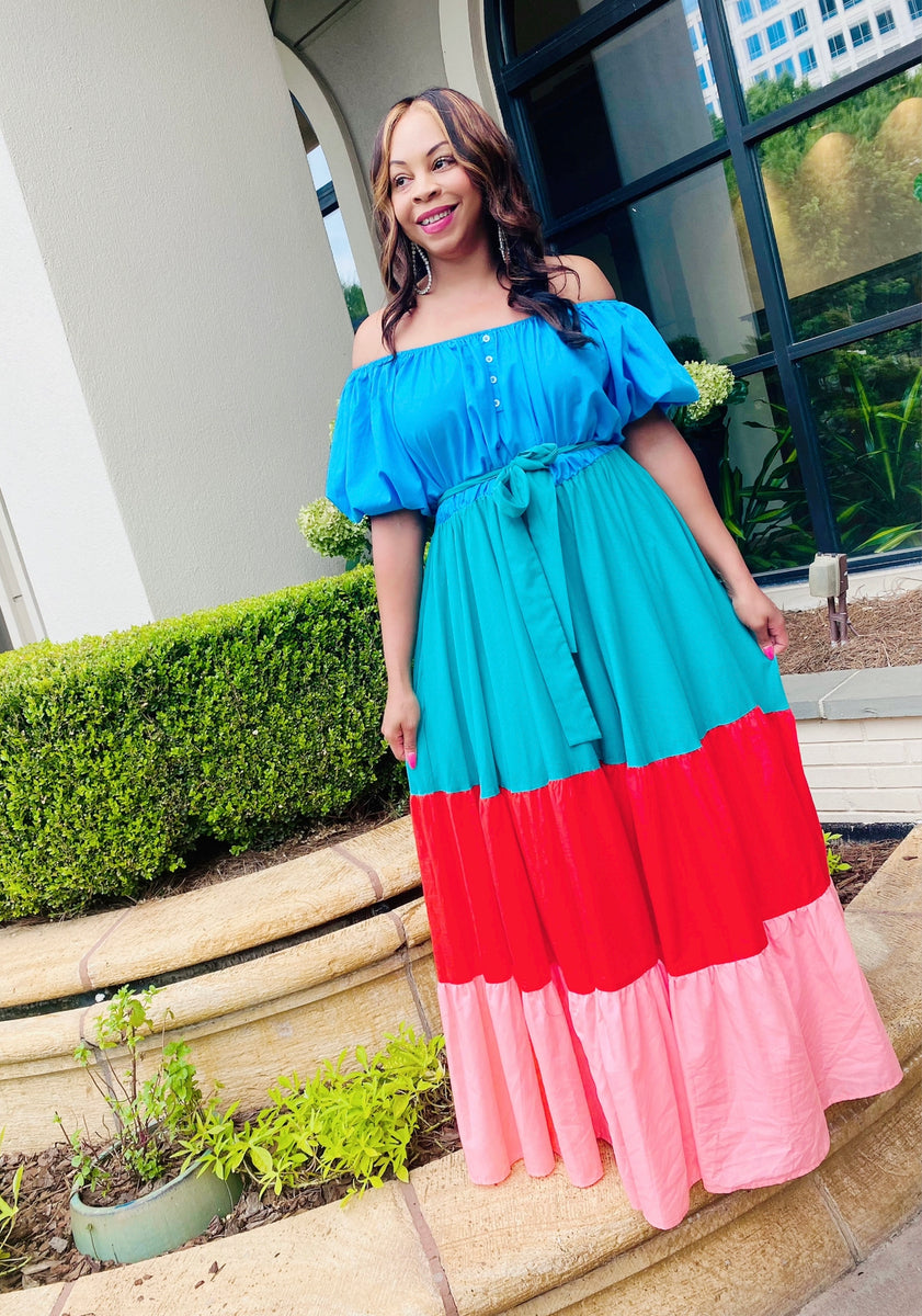 Herlipto❤︎Color Blocking Belted LongDress | beia.com.do