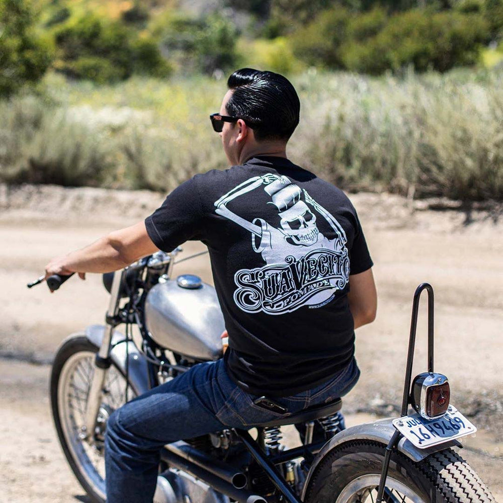 Suavecito Model on Motorcycle