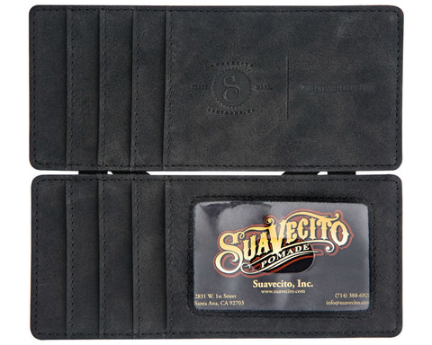 Suavecito Large Embossed Magic Wallet - Matte Black - Open