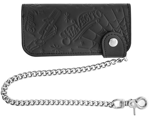 Suavecito Patterned Chain Wallet - Black - Front