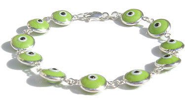 Evil Eye Light Green Silver Bracelet
