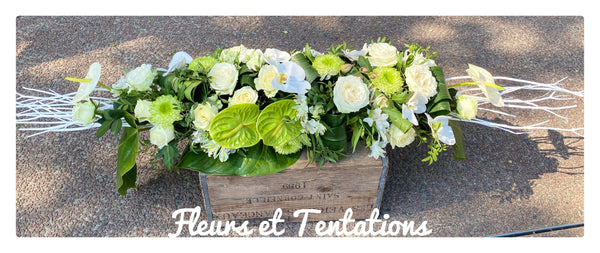 Dessus de cercueil blanc/vert - Fleurs & tentations