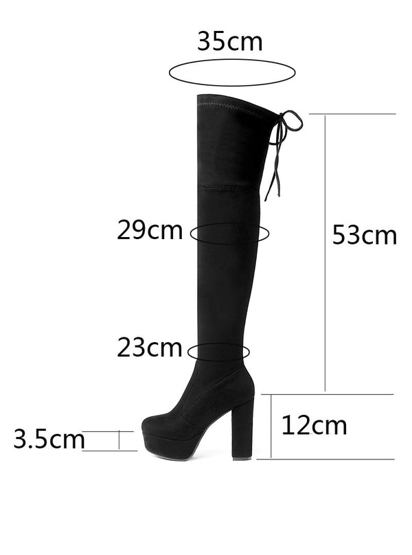 Womens Suede Stretch Platform High Heeled Thigh High Boots Sexy Tall Boots For Winter 7006