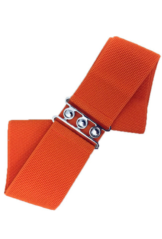 Stretch Cinch Belt - Orange 3" Wide Elastic Waist Belt for Rockabilly Dresses
