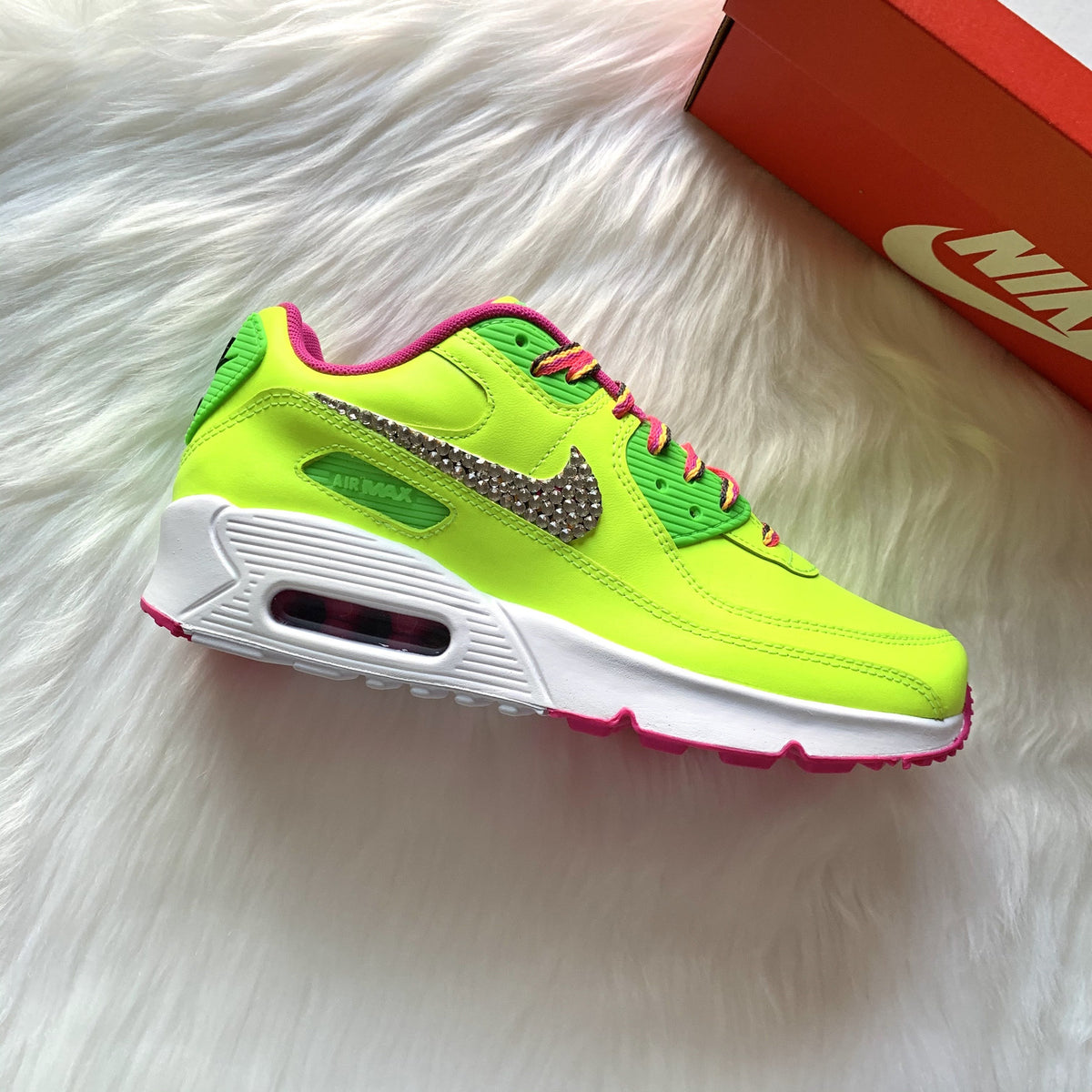 Nike Air Max 90 Custom Shoes Neon Green 