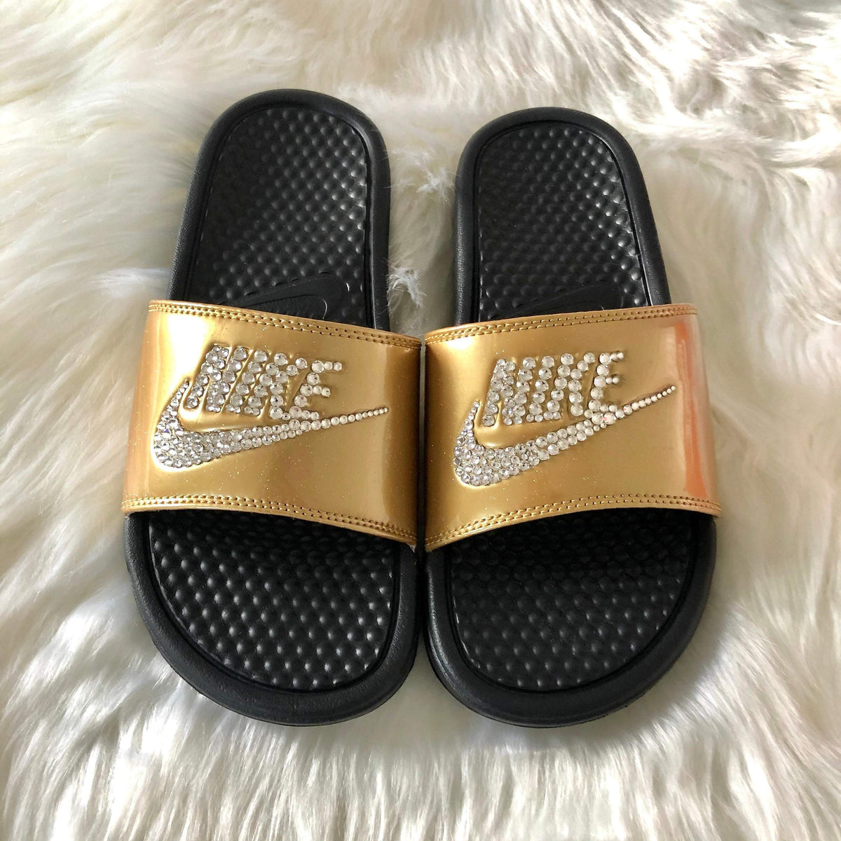 nike benassi slides gold