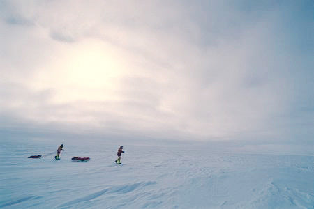 hiking through the snow