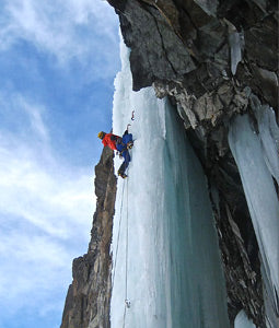 climbing an icy mountain