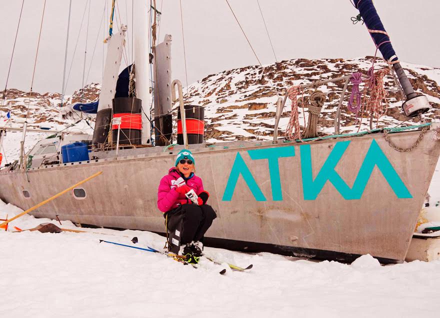 Vannessa Francois in front of her boat Atka