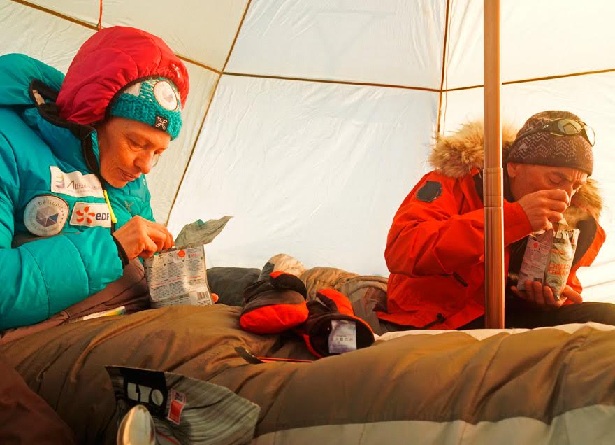 Vannessa Francois eating Lyofood products in the camp