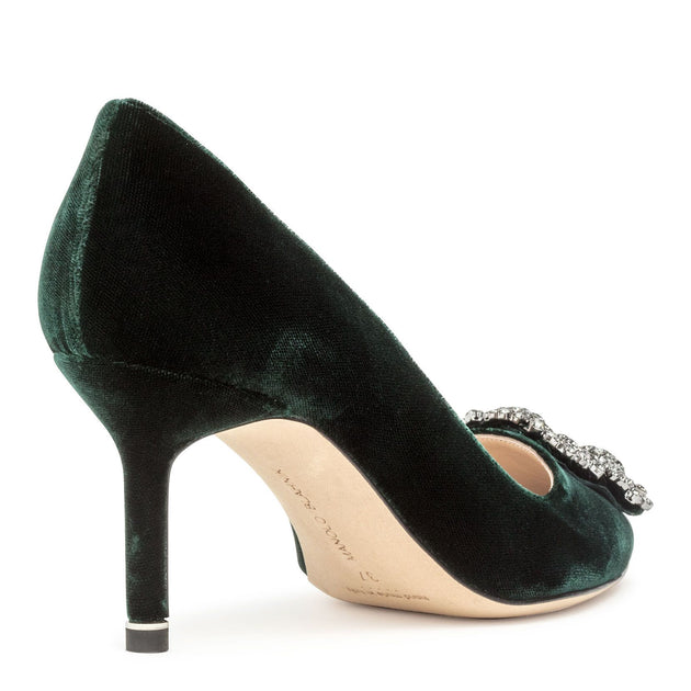 dark green velvet pumps