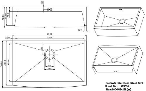 800mm X 508mm Belfast Sink Single Bowl Stainless Steel Extra Large Kitchen Butler Sink 3120f