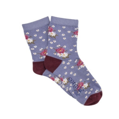 blue socks with flowers