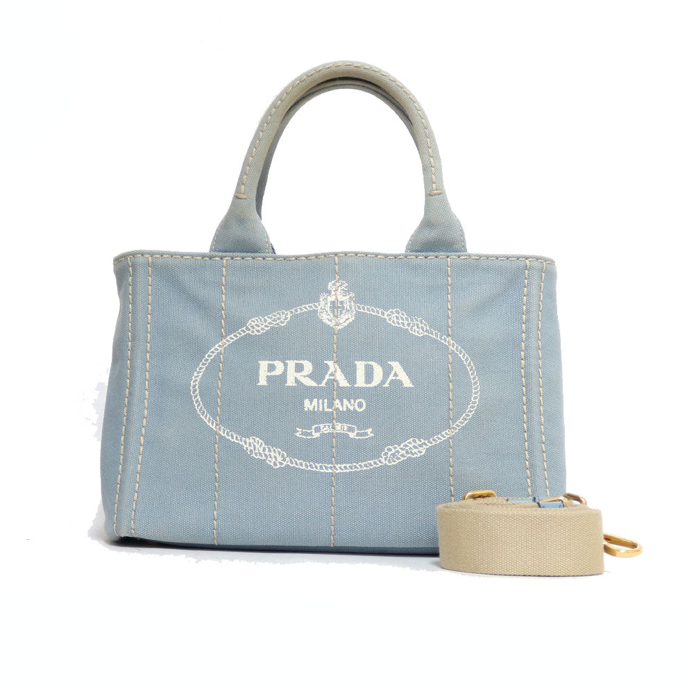 新品 PRADA バッグ プラダ カナパ トート ショルダーバッグ ブルー